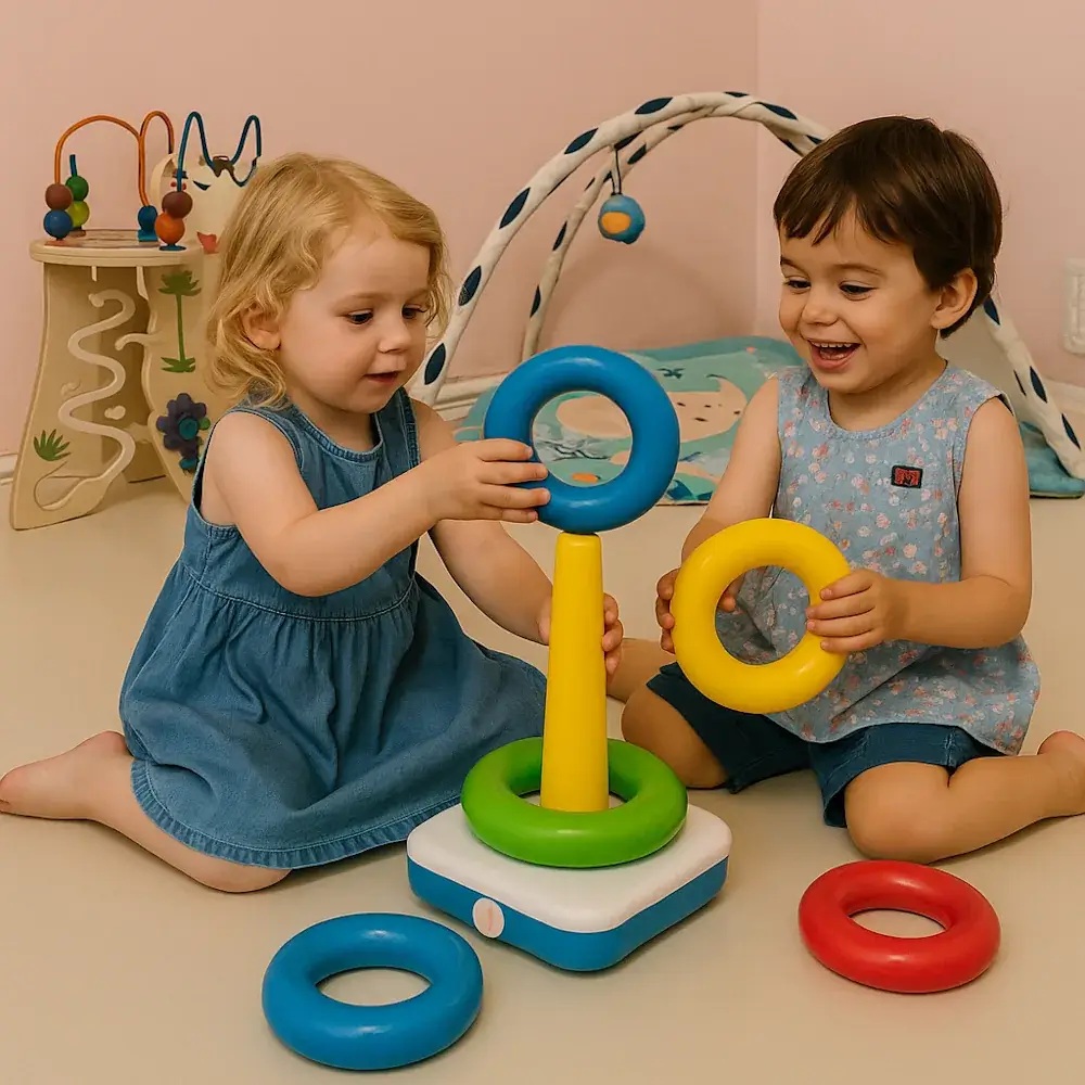 Kleinkindbereich im KindercafeSpielzimmer. 2 Kinder spielen.